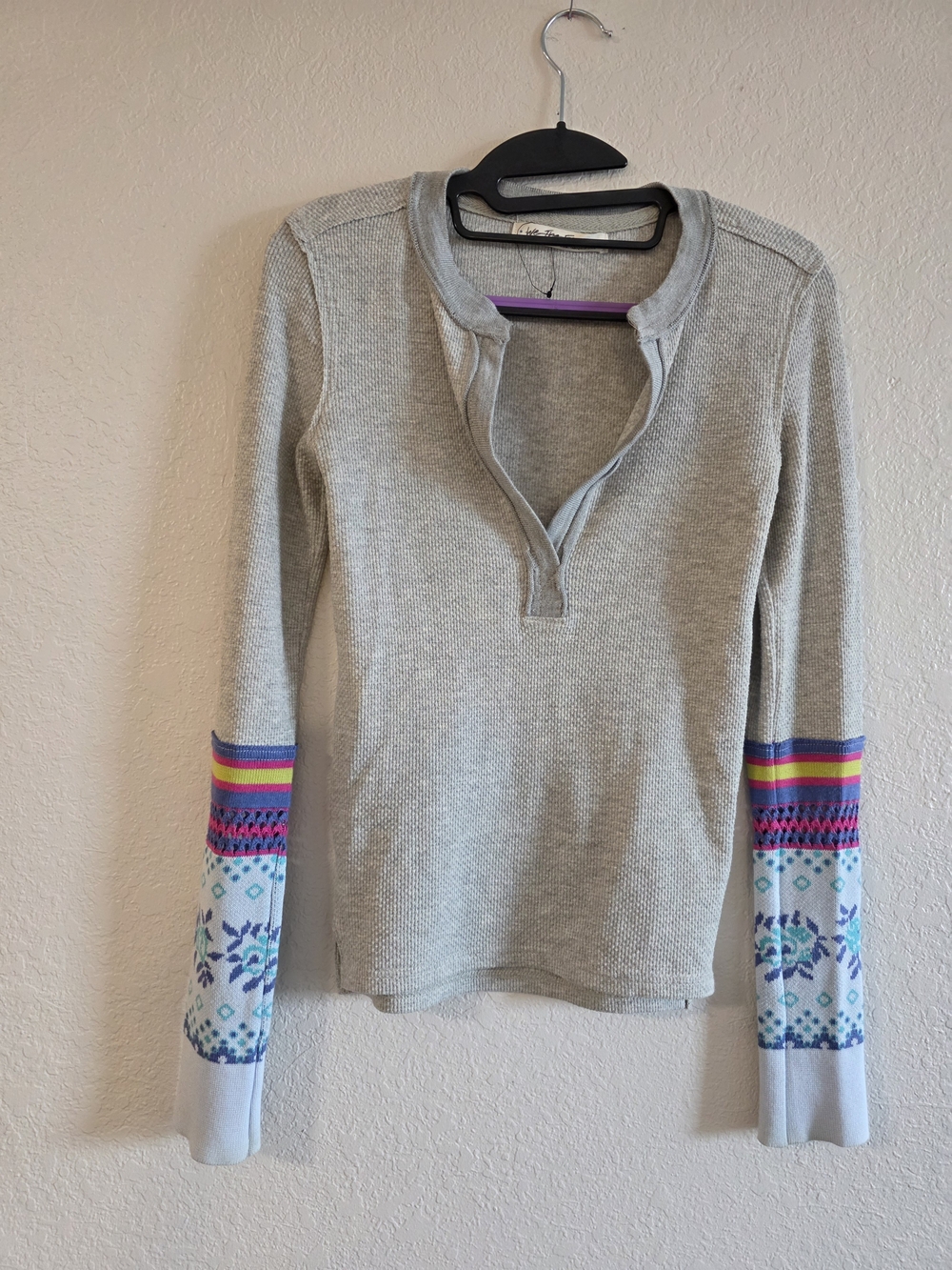Free People|  We The Free|  Cozy Craft Cuff Thermal Top Henley Grey Small